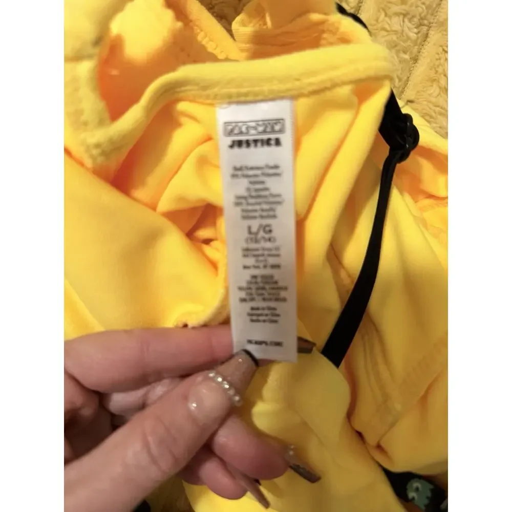 NEW Justice Girls Terry Pacman One-Piece, Yellow Embossed Sizes Large 12/14